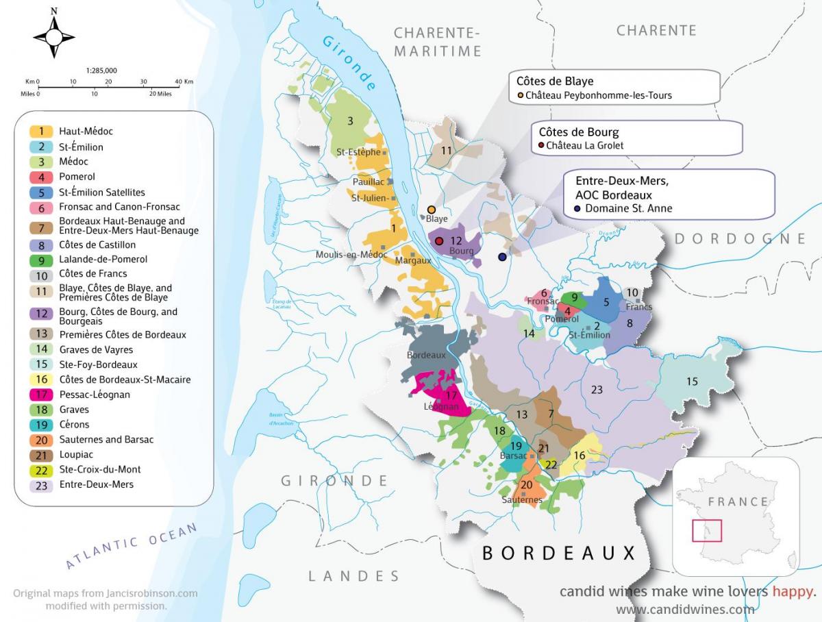 mappa di Bordeaux chateaux