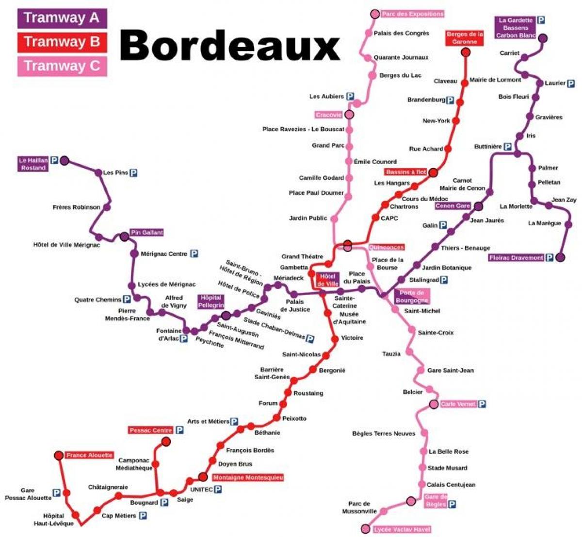Bordeaux mappa della metropolitana