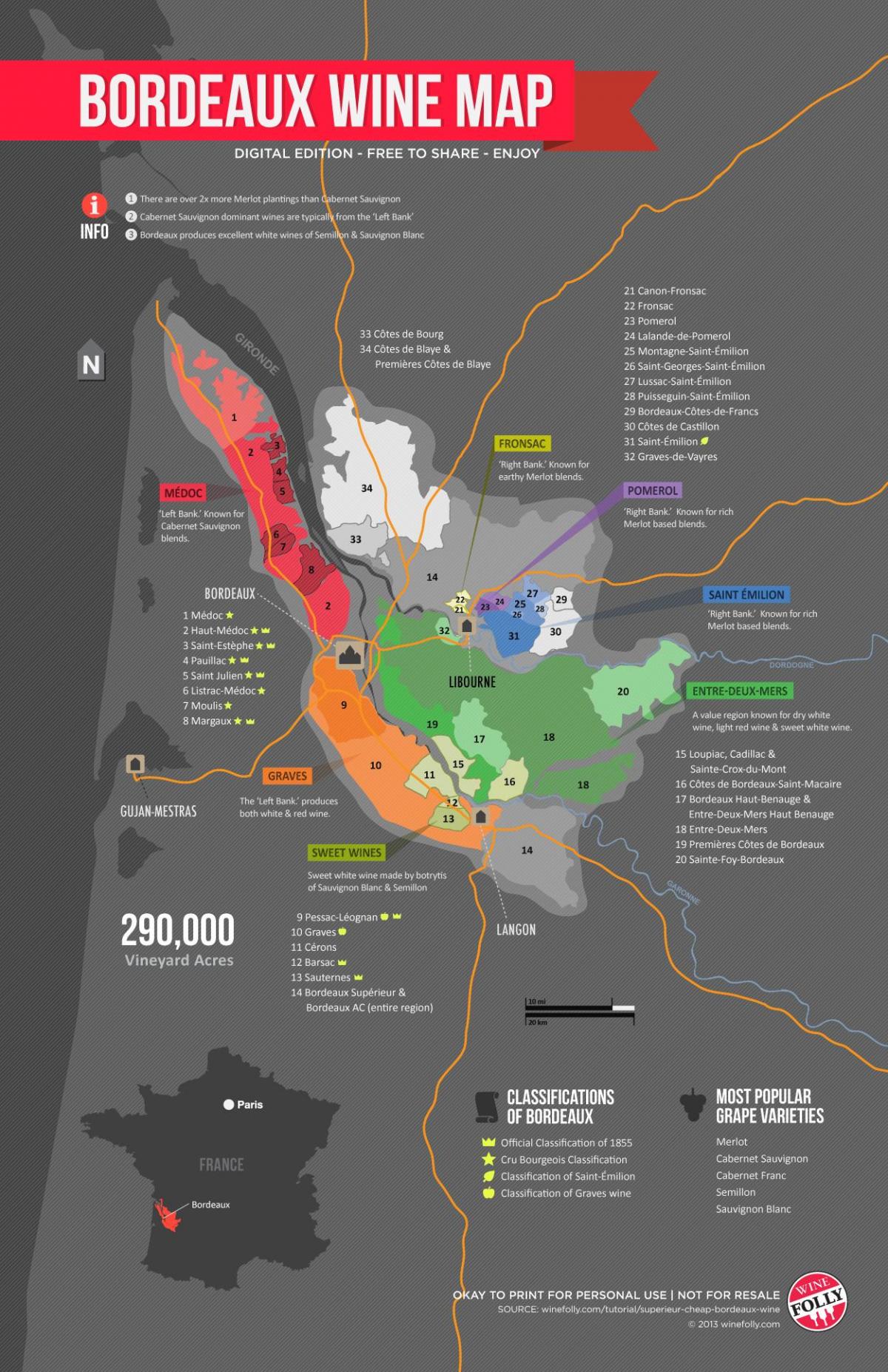 mappa di vino di Bordeaux follia