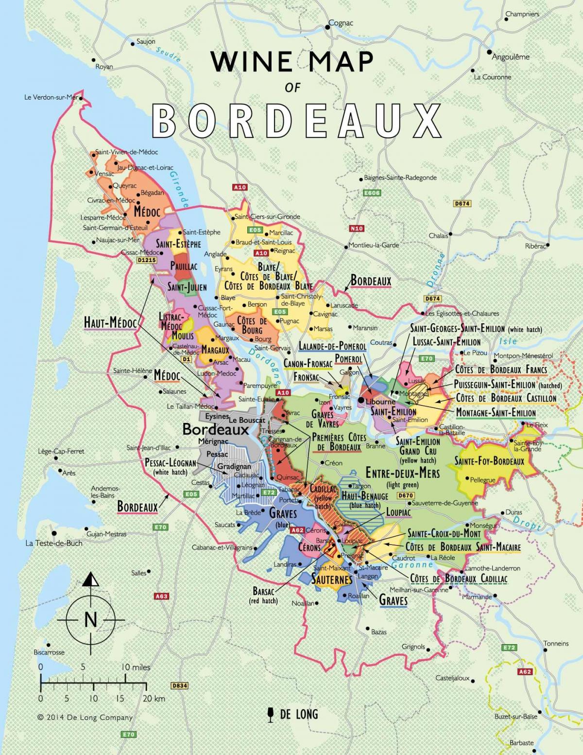 Vigneti di Bordeaux la mappa