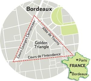 mappa del triangolo d'oro di Bordeaux