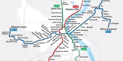 Tram mappa di Bordeaux, francia